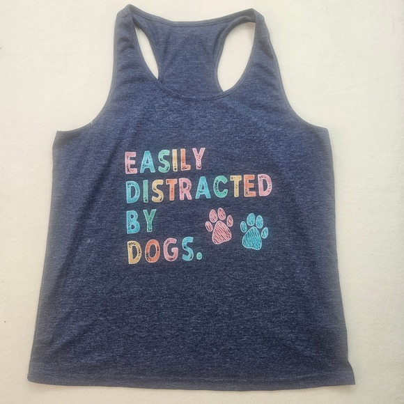Unbranded Tops - Unbranded Graphic Tank Top Womens Large Blue Excellent Easily Distracted By Dogs